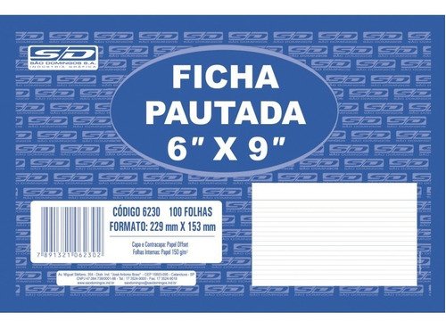 Ficha Pautada 6×9 100 Folhas São Domingos – 1UN