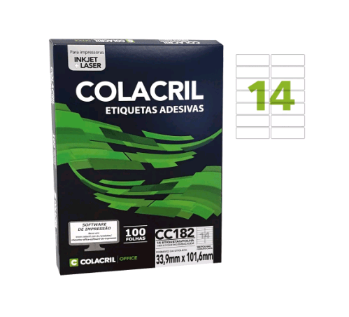 Etiqueta Autoadesiva 33,9×101,6 mm – 14 Etiquetas por folha Carta 100 folhas Colacril- 1PCT