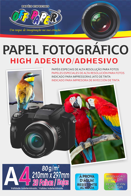 Papel Fotográfico Auto-adesivo A4 Glossy 20 Folhas 80 g/m² Off Paper – 1PCT