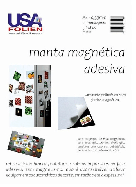 Manta Magnética Adesiva A4 5 Folhas USA Folien – 1PCT