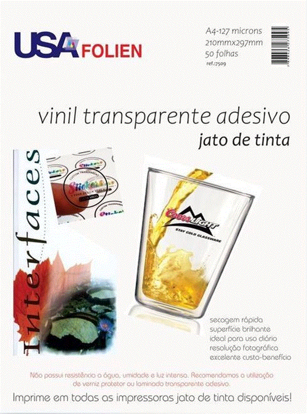 Vinil Transparente Adesivo Jato de Tinta A4 10 Folhas USA Folien – 1PCT