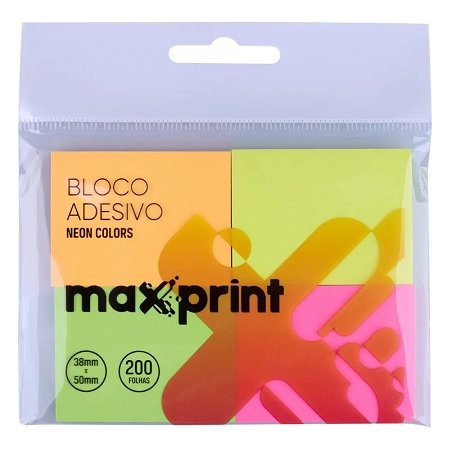 Bloco Adesivo 38x50mm Neon Colors 200 Folhas Maxprint – 1BL