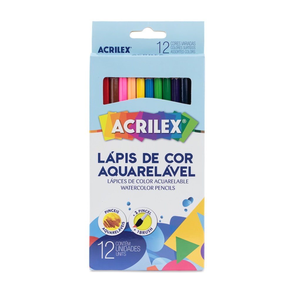 Lápis de Cor Sextavado Aquarelável 12 Cores Acrilex – 1UN