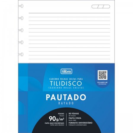 Refil para Tilidisco Universitário Pautado 80 Folhas – 1PCT