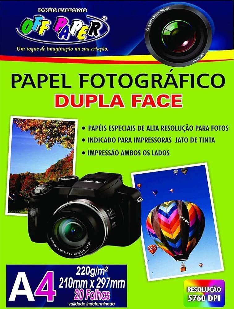 Papel Fotográfico A4 Glossy 220 g/m² Dupla Face com 20 folhas Off Paper – 1UN