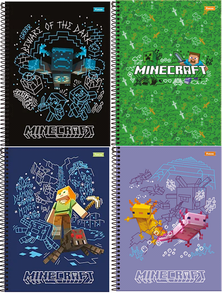 Caderno Universitário Espiral 1 Matéria 80 Folhas Minecraft – 1UN