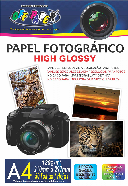 Papel Fotográfico A4 Glossy 120 g/m² com 50 folhas Off Paper – 1UN