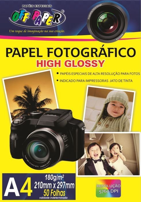 Papel Fotográfico A4 Glossy 180 gramas com 50 folhas Off Paper – 1UN