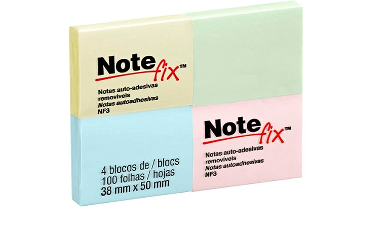 Bloco Adesivo 38X50mm 4 Blocos Tons Pastéis C/100 Folhas Notefix – 1PCT