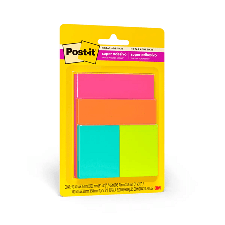 Blocos Adesivos Post-it® Cascata Misto 4 Blocos 235 Folhas – 1PCT